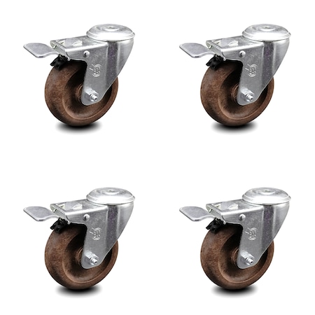 Service Caster 4 Inch High Temp Glass Filled Nylon Bolt Hole Caster Set with Total Lock Brake SCC-BHTTL20S414-GFNSHT-4